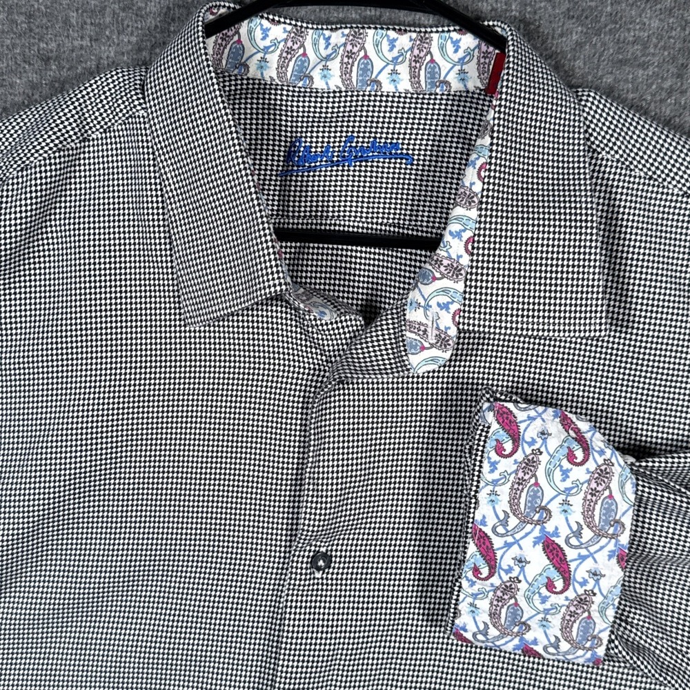 Robert Graham Dress Shirt Mens 48 19 36/37 Tall Black White Geometric Paisley